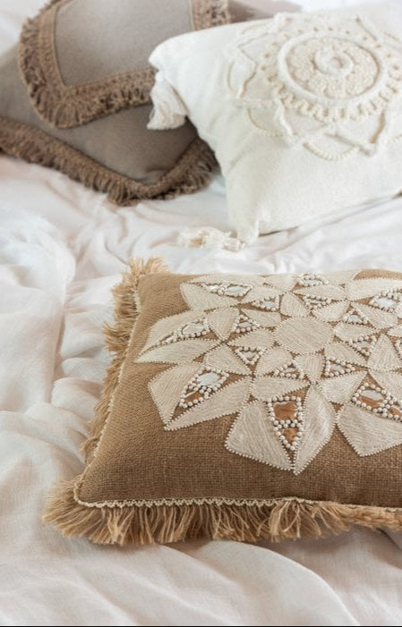 J-Line kussen Franje Vierkant - Taupe